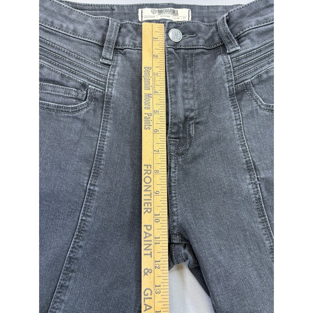 Women’s Rock & Roll Black Jeans High Rise Trouser Wide Boot Cut W29 X 34L - Picture 3 of 10